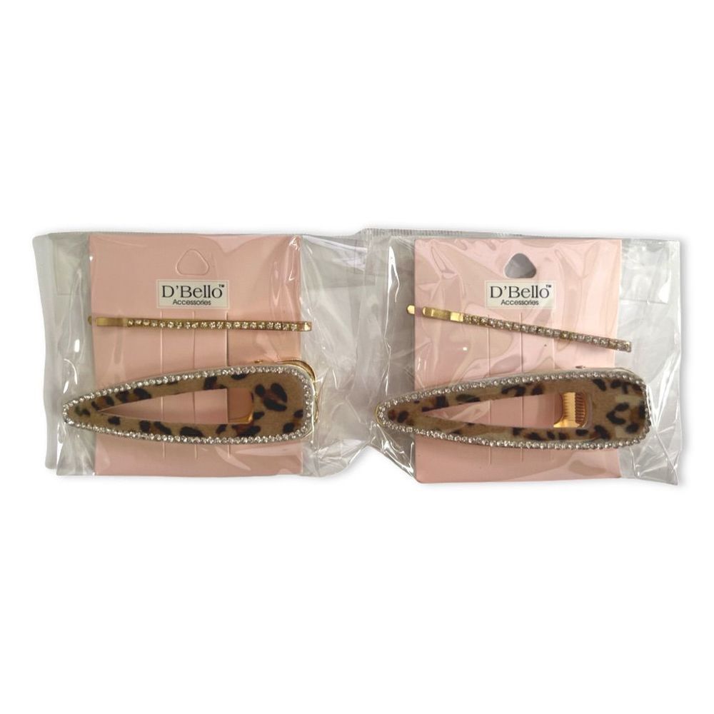 Set of 4 D'Bello Gold and Leopard Print Hair Clips